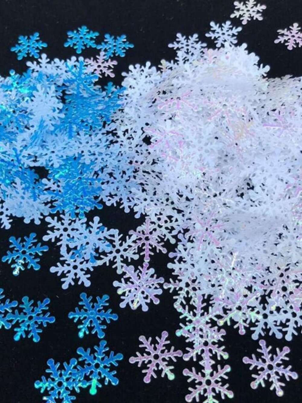 1200pcs Blue White Snowflake Confetti, Iridescent Winter Wonderland Decor